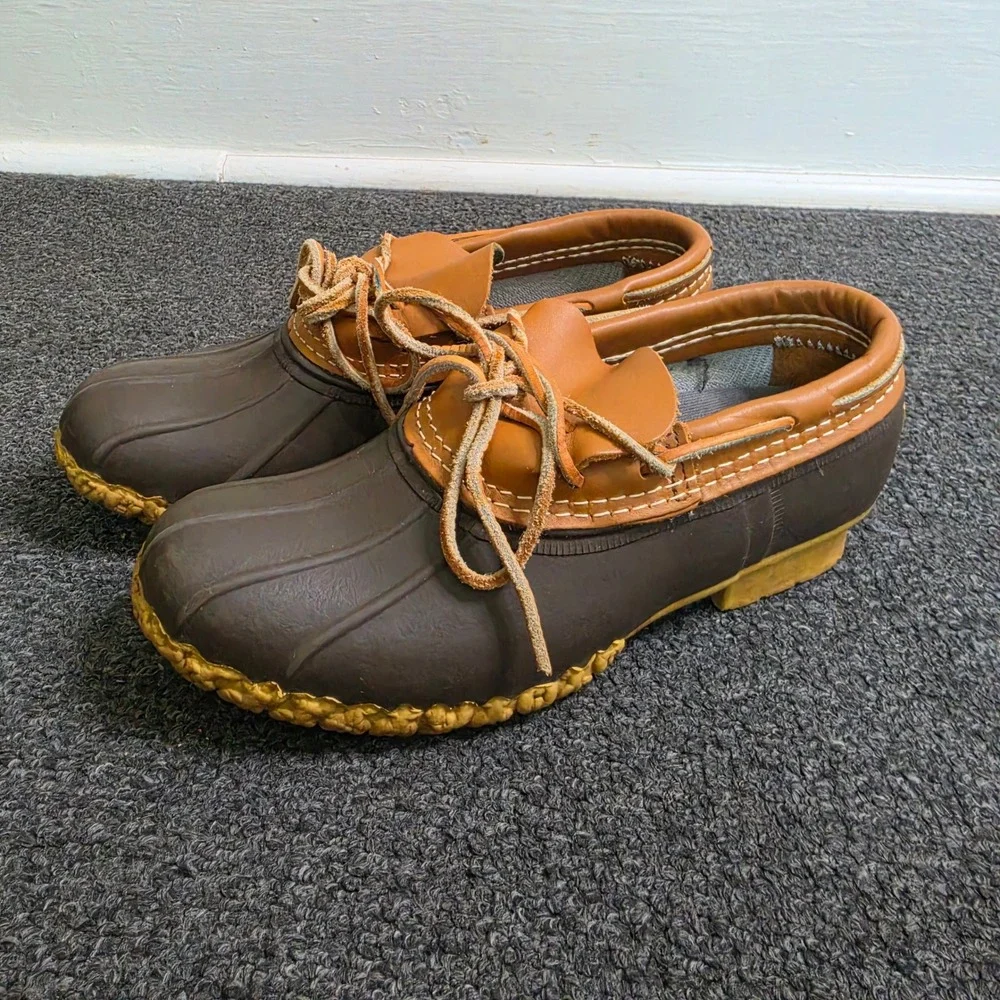 L.L. Bean Rubber Moc Duck Boots Brown Mens 7M Gum Sole Waterproof Moccasins Hunt